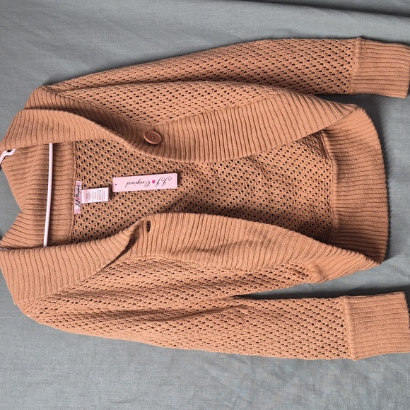 J. J. Women's Tan Knitted Cardigan with Button Accent Medium - Picture 2 of 10